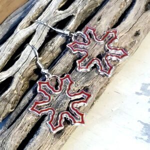 Enameled Snowflake Drops Silver Red Winter Christmas Holidays Earrings